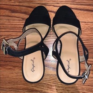 Black suede block heel